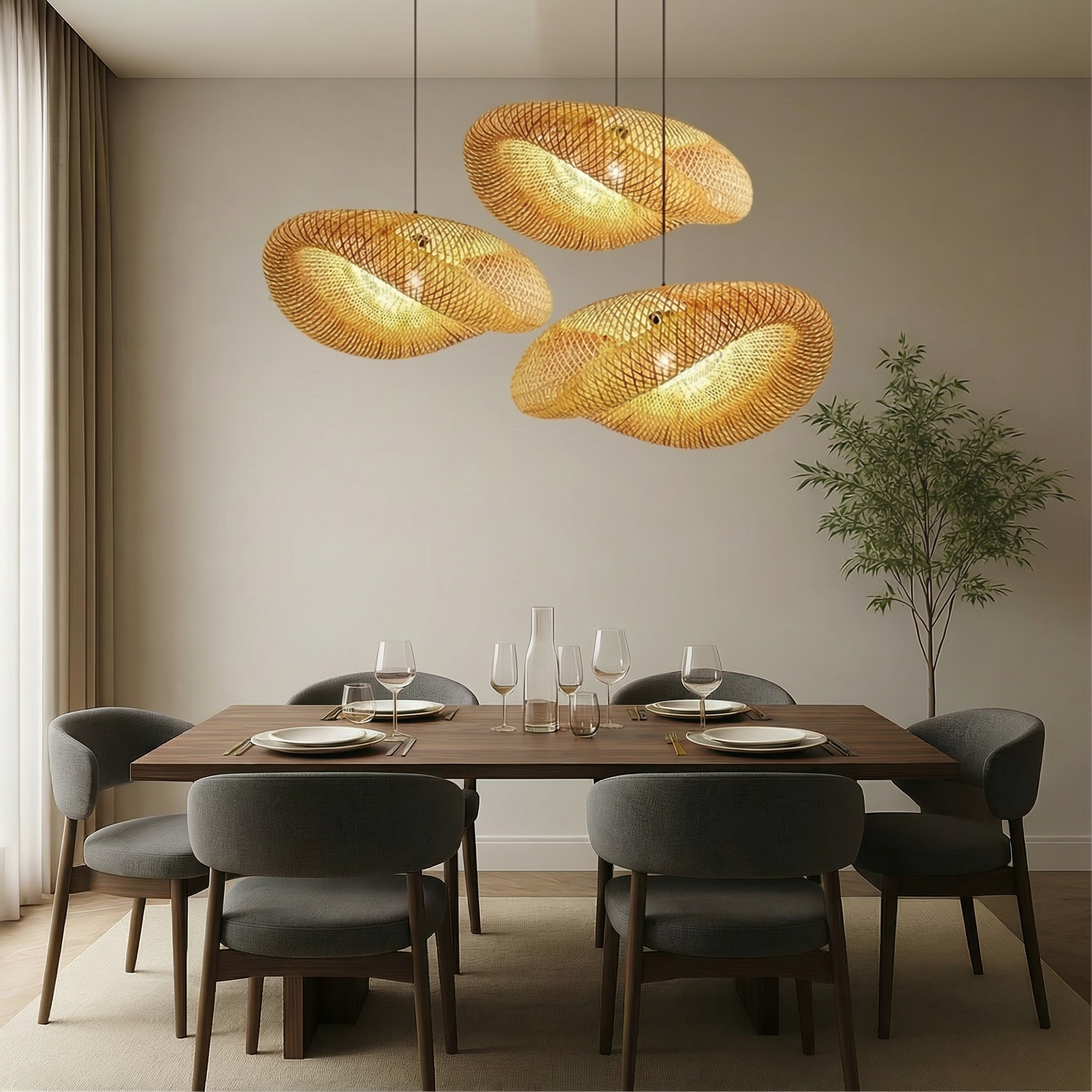 Bamboo Aura Stylish Natural Bamboo Kitchen Pendant Light Fixture